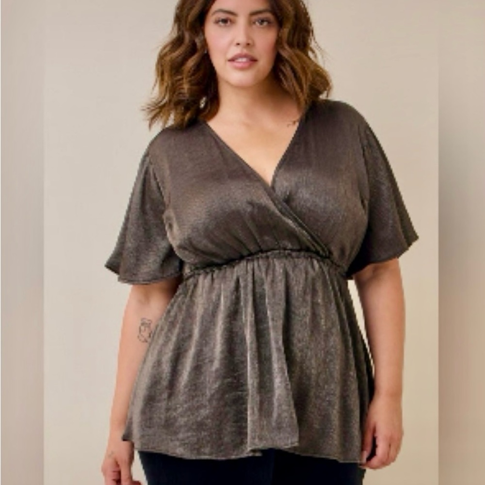 Torrid Metallic Charcoal Wrap Blouse